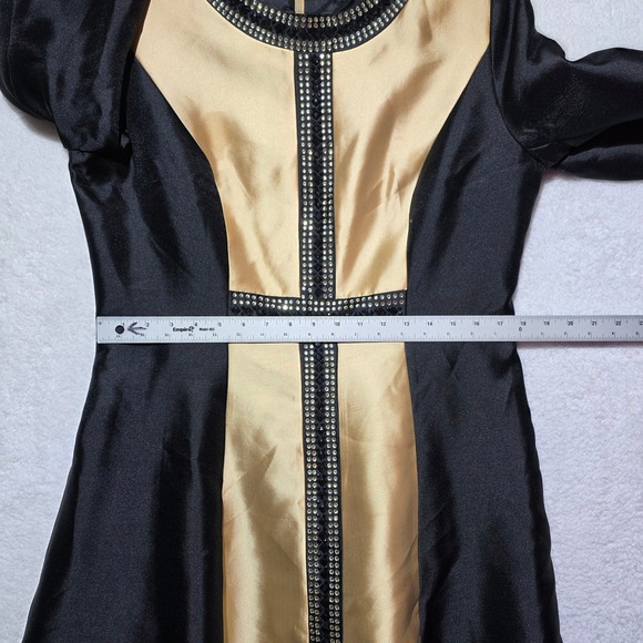 Diana Black Gold Rhinestone Studded Evening Dress Long Sleeve Size 12 NEW - Picture 10 of 14